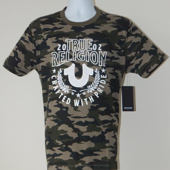 NWT MEN TRUE RELIGION Crafted With Pride Horseshoe GRAPHIC CAMO Green T Shirt LG - Picture 2 of 5